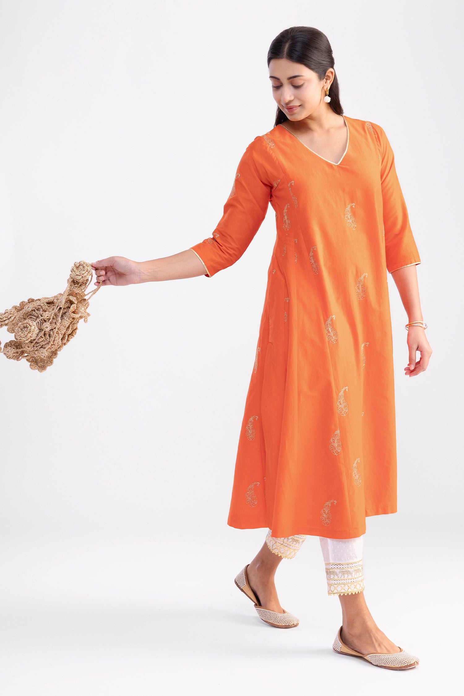 Elegance Orange Paisley Kurta