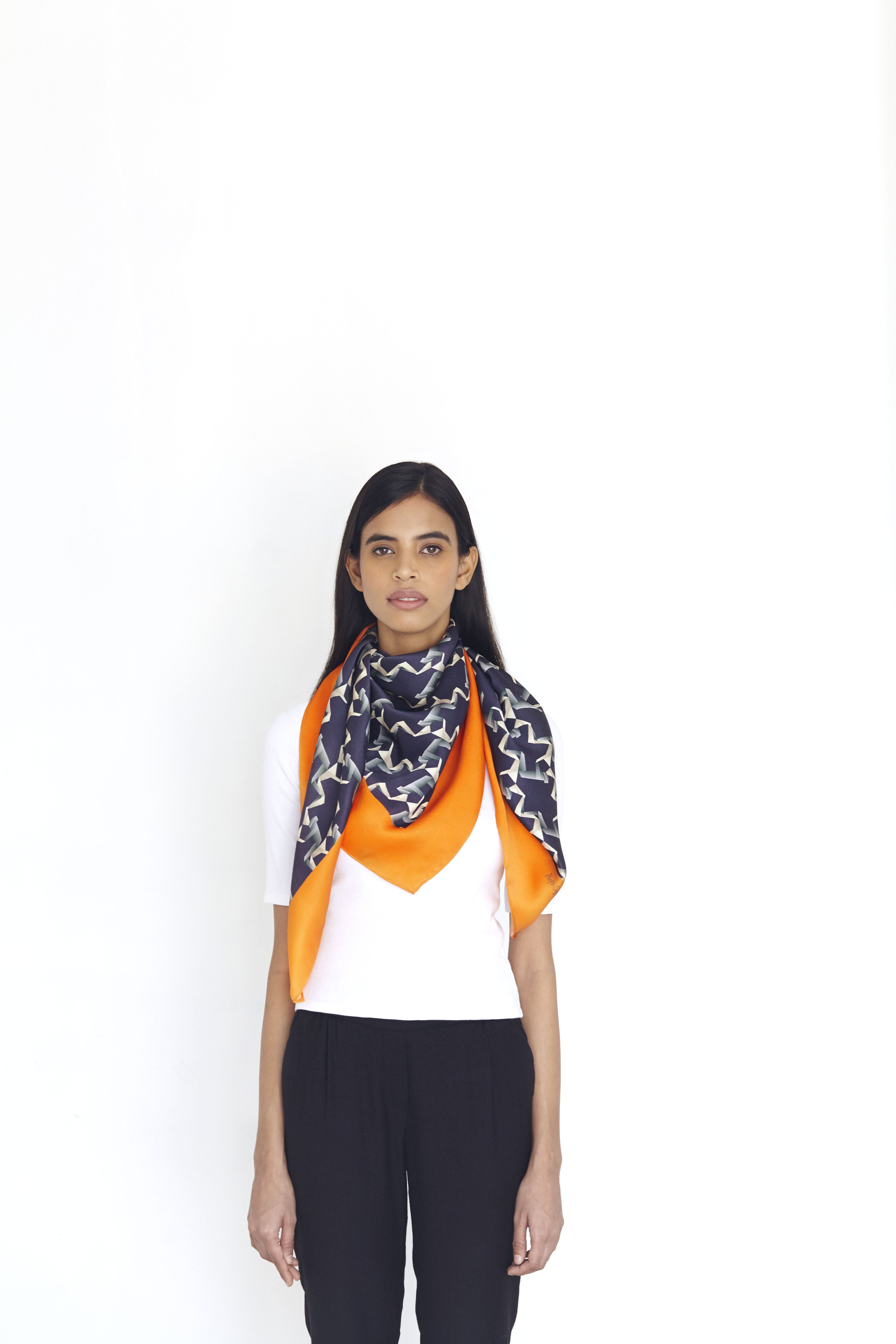 Blue Robotic Love Silk Scarf