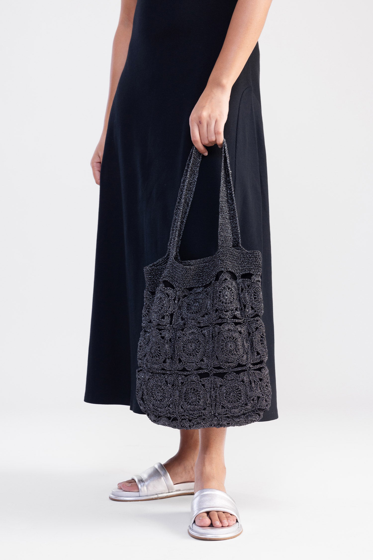 Floral Charcoal Tote Bag