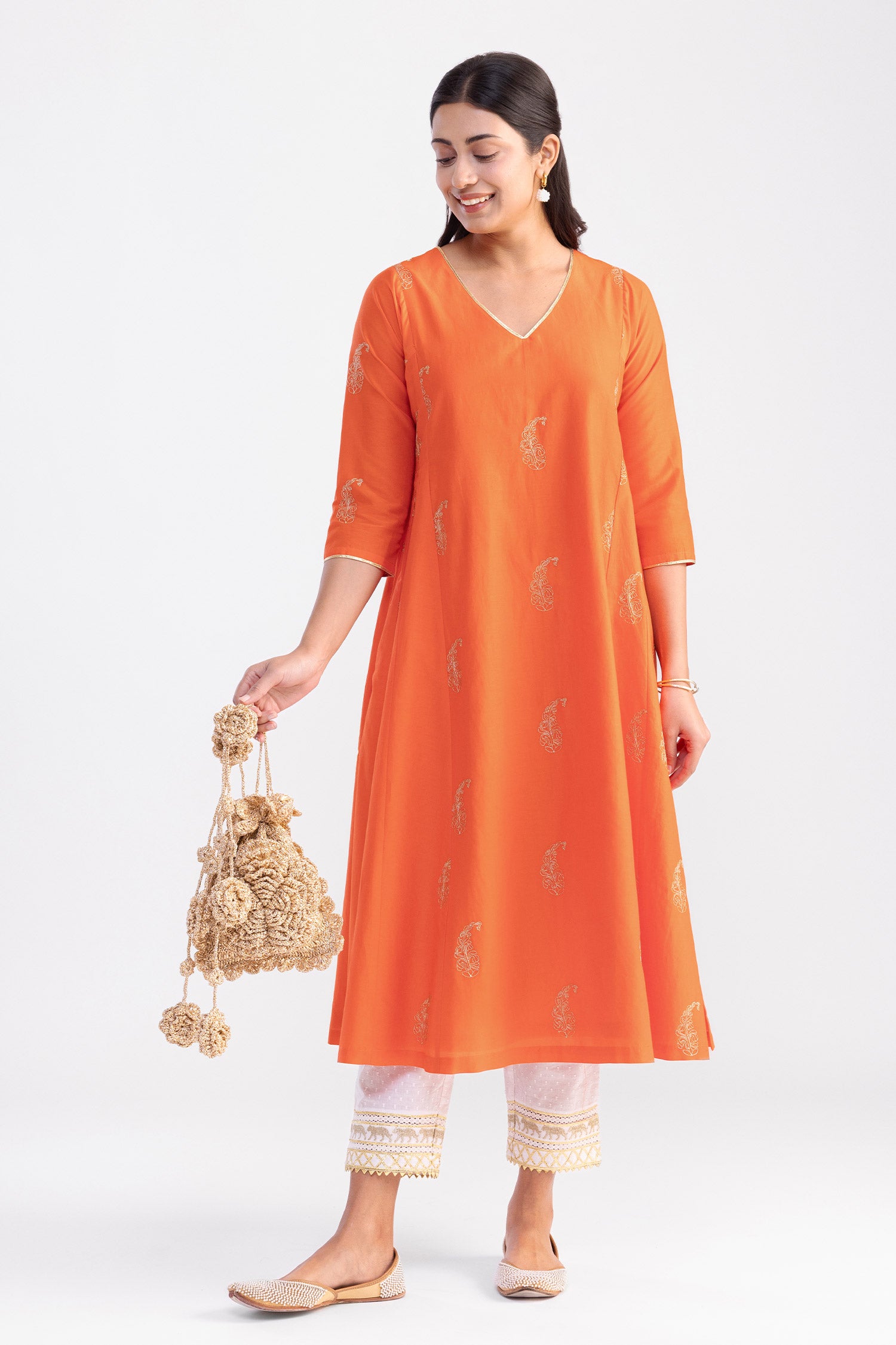 Elegance Orange Paisley Kurta